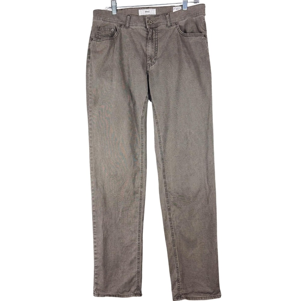 Brax Cooper Fancy Jeans Mens 34 Brown Textured Denim Straight Stretch 34x33